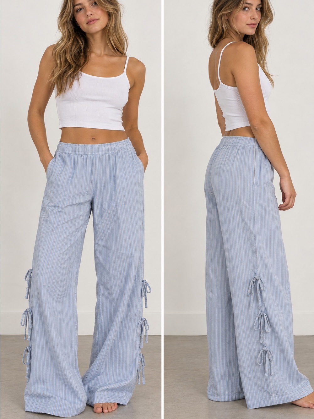 Wild Fable Blue Striped Side Tie Wide Leg Lounge Pants Size L